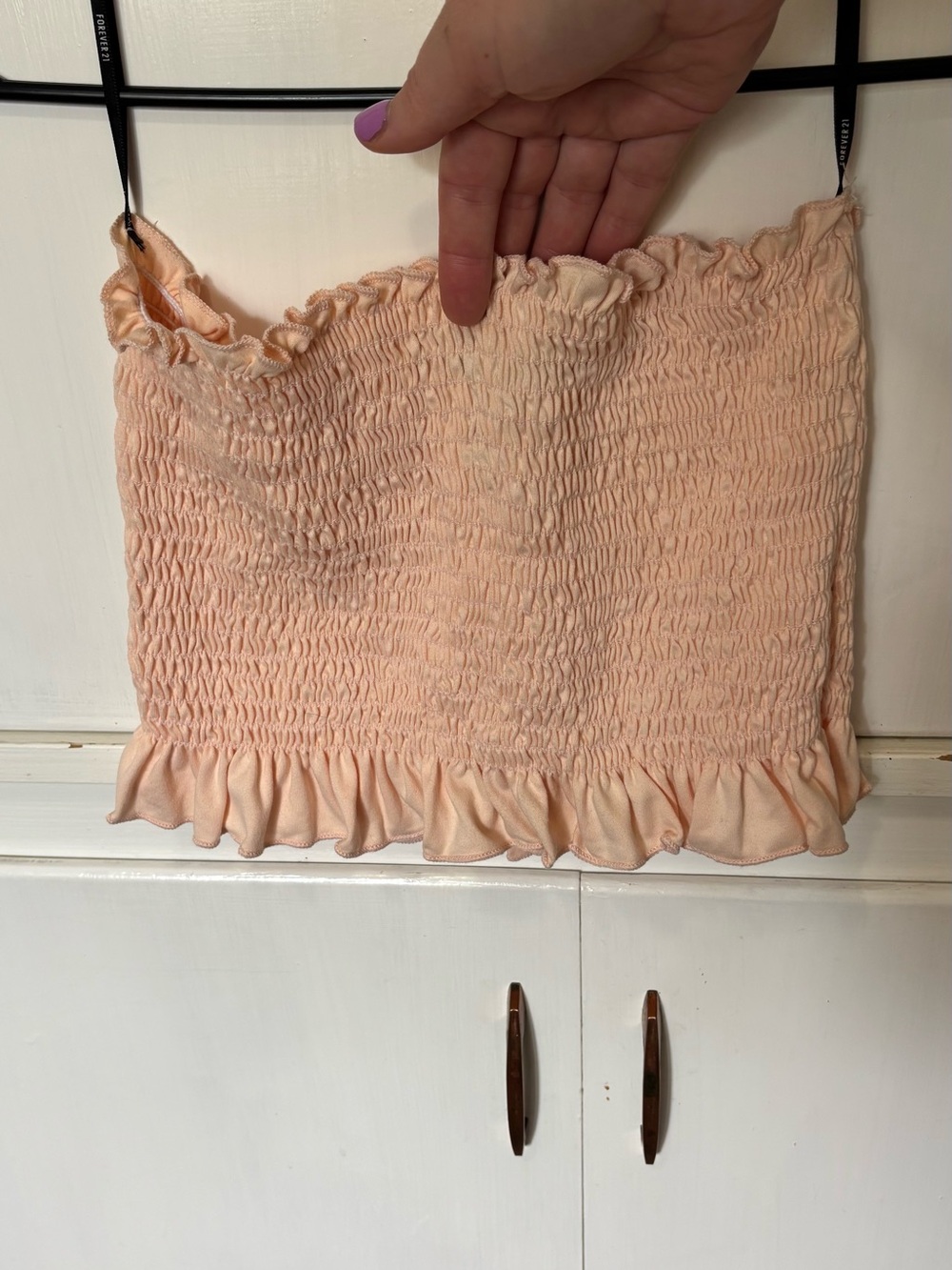 Forever 21 Peach Smocked Ruffle Strapless Croptop